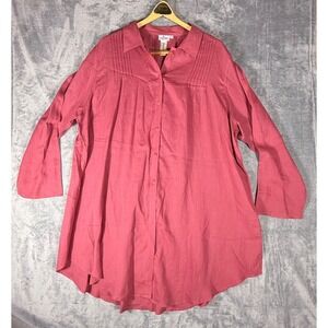 Cheyenne 100% Linen Pintuck Tunic Top Womens 3X Rose Pink Button Front Blouse